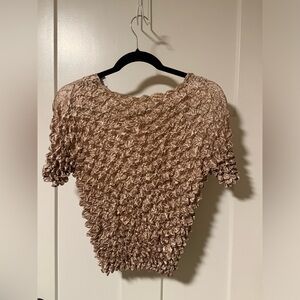 Vintage Y2K Popcorn  Short Sleeve one size beige top